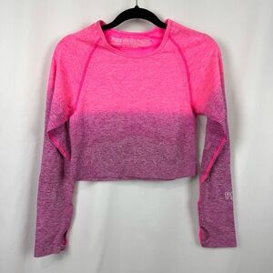 Victorias Secret PINK Seamless Cropped Long Sleeve Shirt Pink Purple Ombré Sz XL